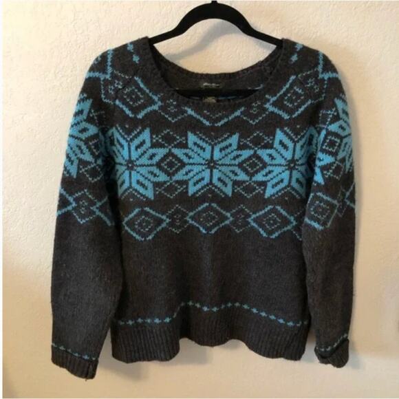 Eddie Bauer Grey & Blue Wool Blend Fair Isle Sweater - Picture 1 of 3
